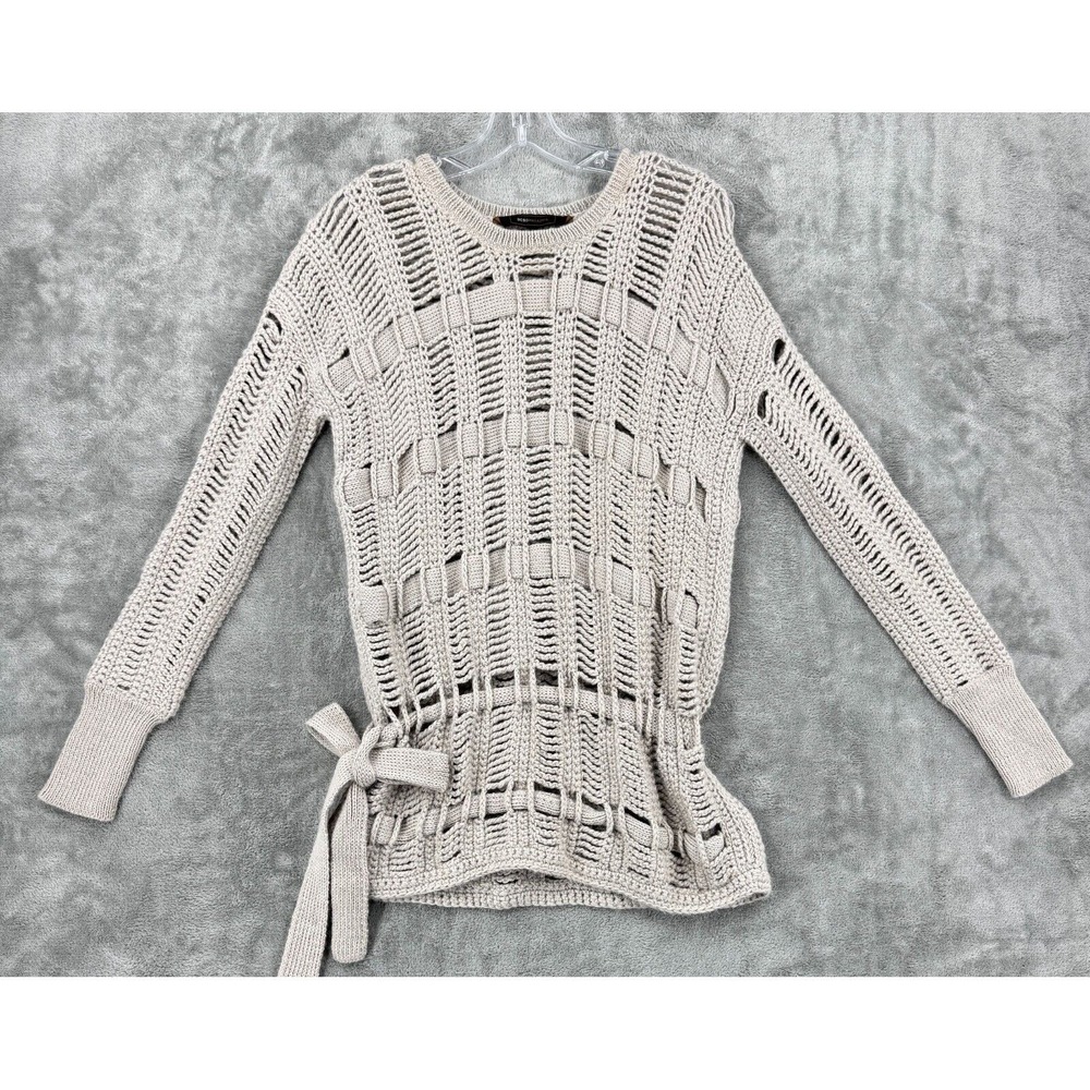BCBGMaxazria Sweater Womens XS‎ Alpaca Blend Open Knit Slouchy Side Tie Coquette